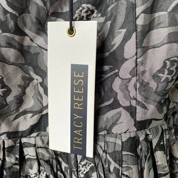 NWT Tracy Reese Silver And Black Rose Print Ballerina Slip Dress in Women's 12 - Picture 7 of 12